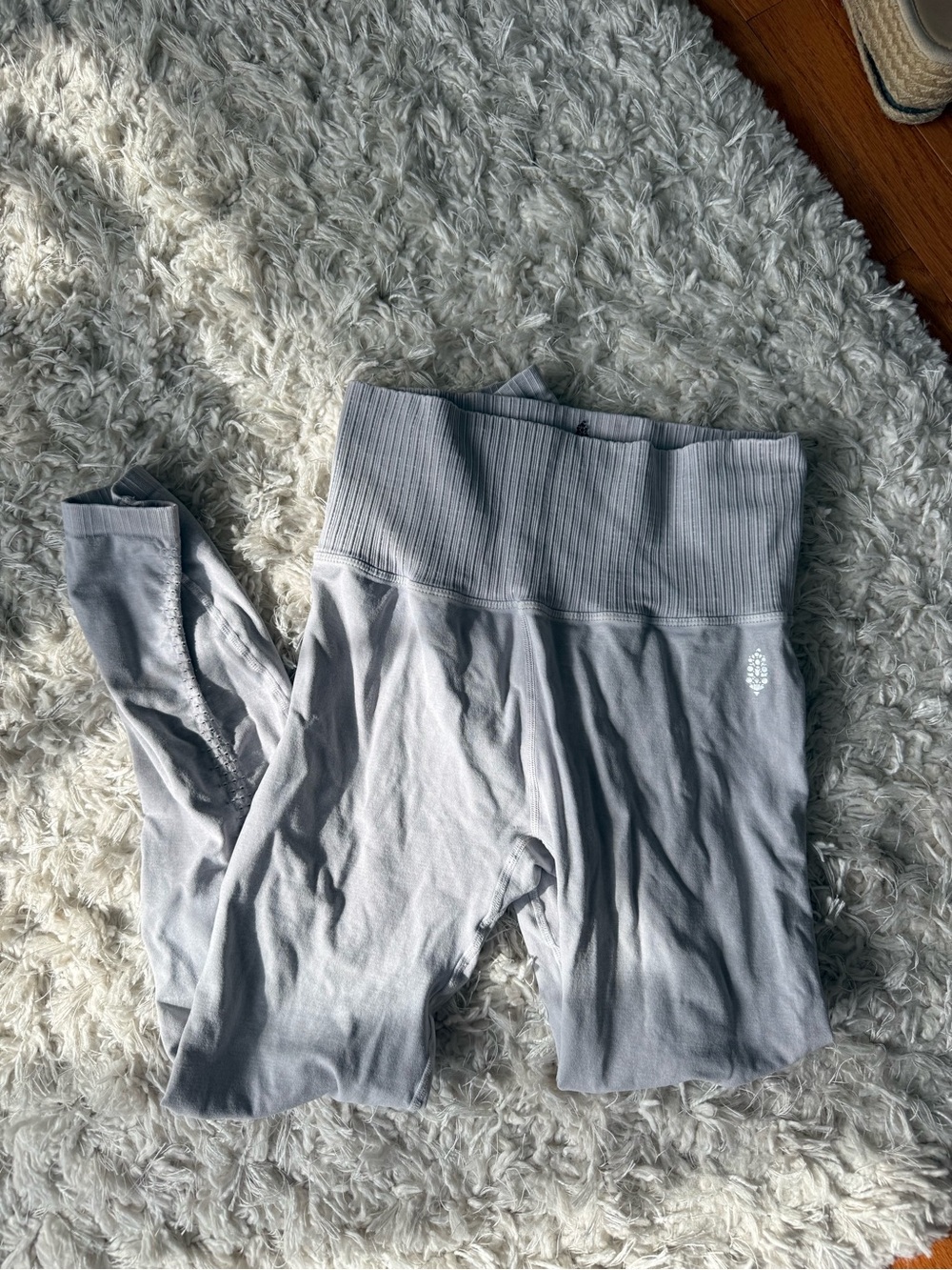 Ribbed High-Waist Leggings - Light Gray